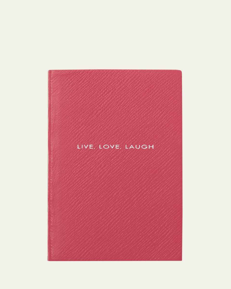 "Live, Love, Laugh" Panama Leather Pocket Notebook, Raspberry